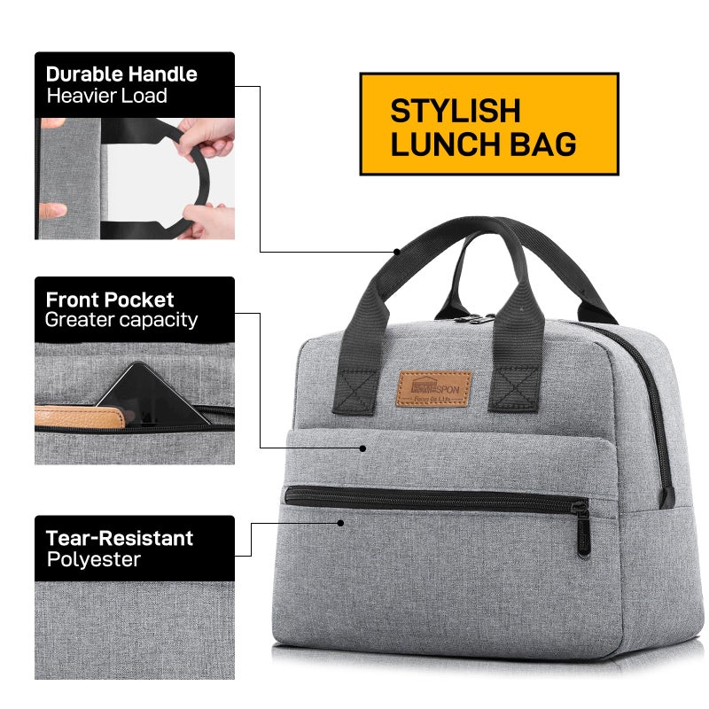 HOMESPON Insulated Lunch Bag for Women Men Lunch Box Cooler Lunch Tote for Work Picnic (Grey) - Image 2